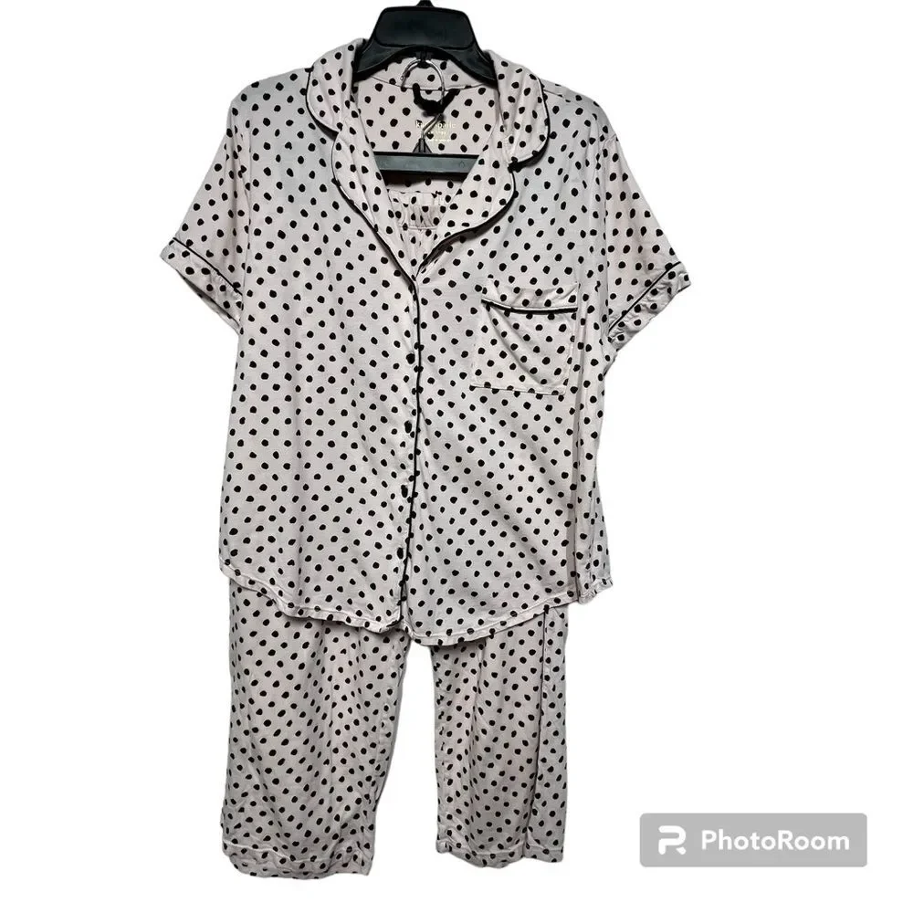 Kate Spade New York 3/4 Sleeve Charm Cropped  Polka Dot PJ Set XL